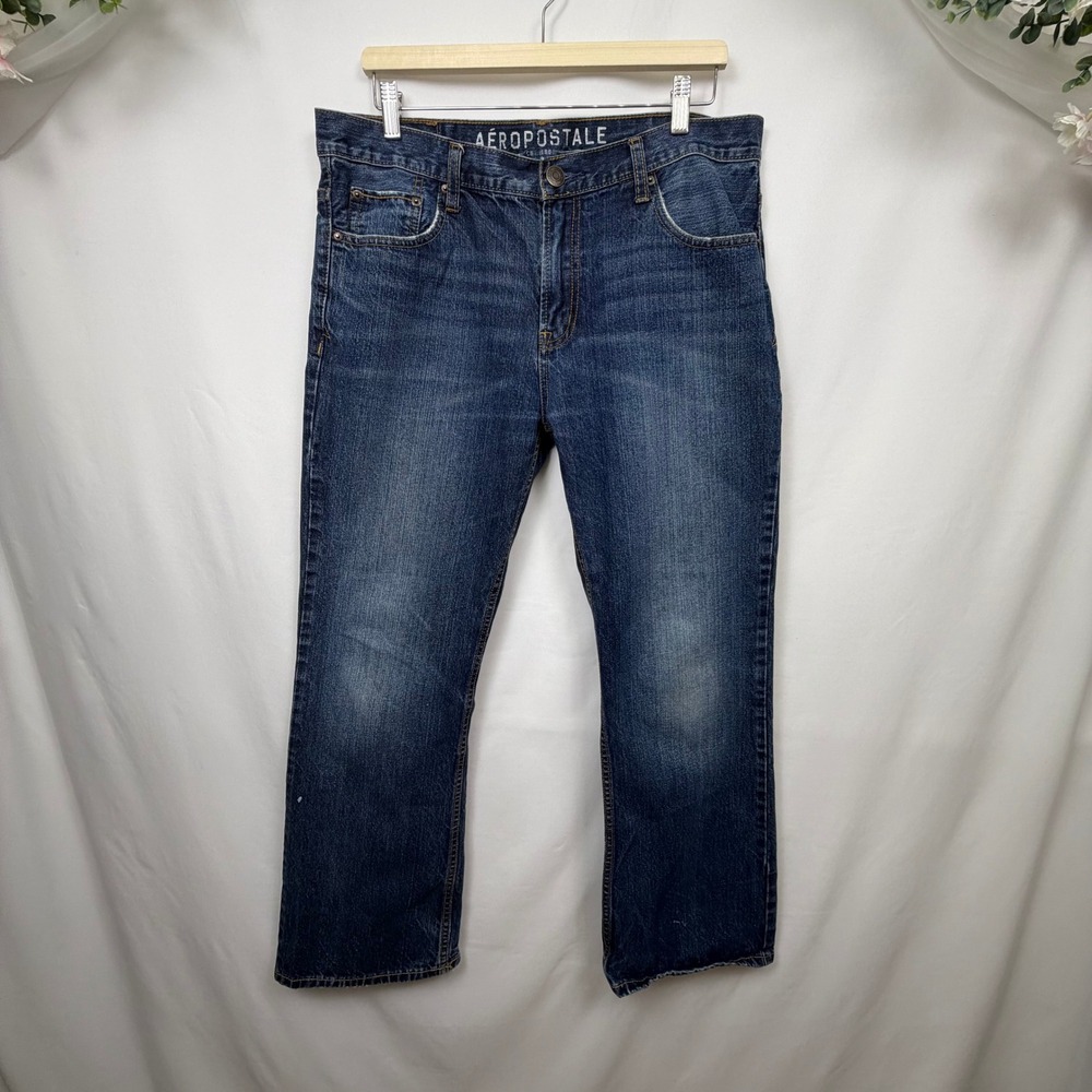 Aeropostale Driggs Slim Bootcut Jeans Mens 34x30 Blue Cotton Denim Dark Wash